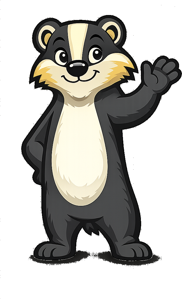 Kyvik the Badger waving hello